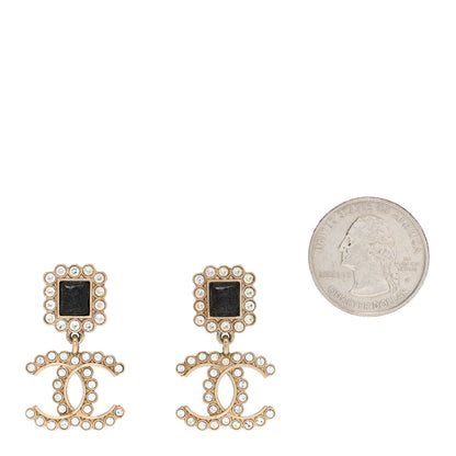 Chanel Crystal CC Drop Earrings Gold Black 2 of 5