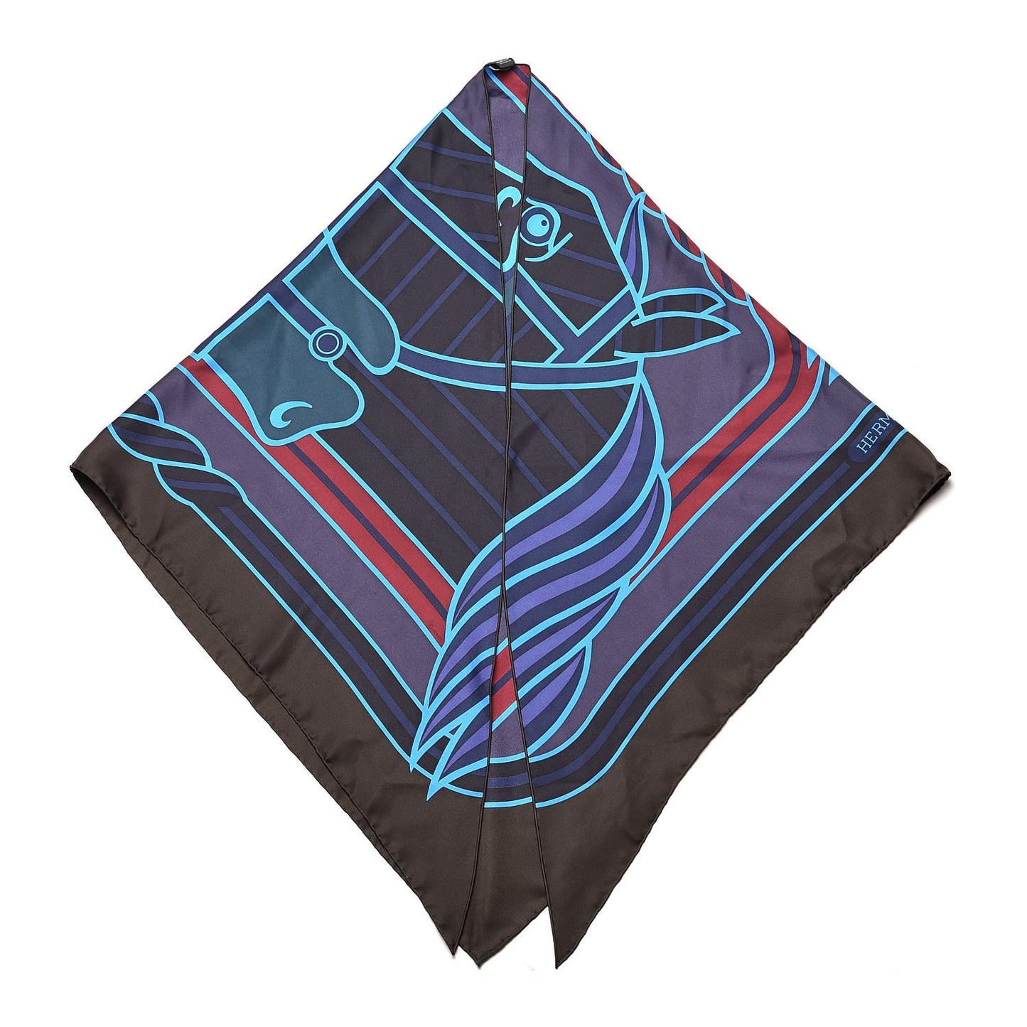 Silk Quadrige Bayadere Giant Pointe Triangle Scarf Encre Bronze Cobalt
