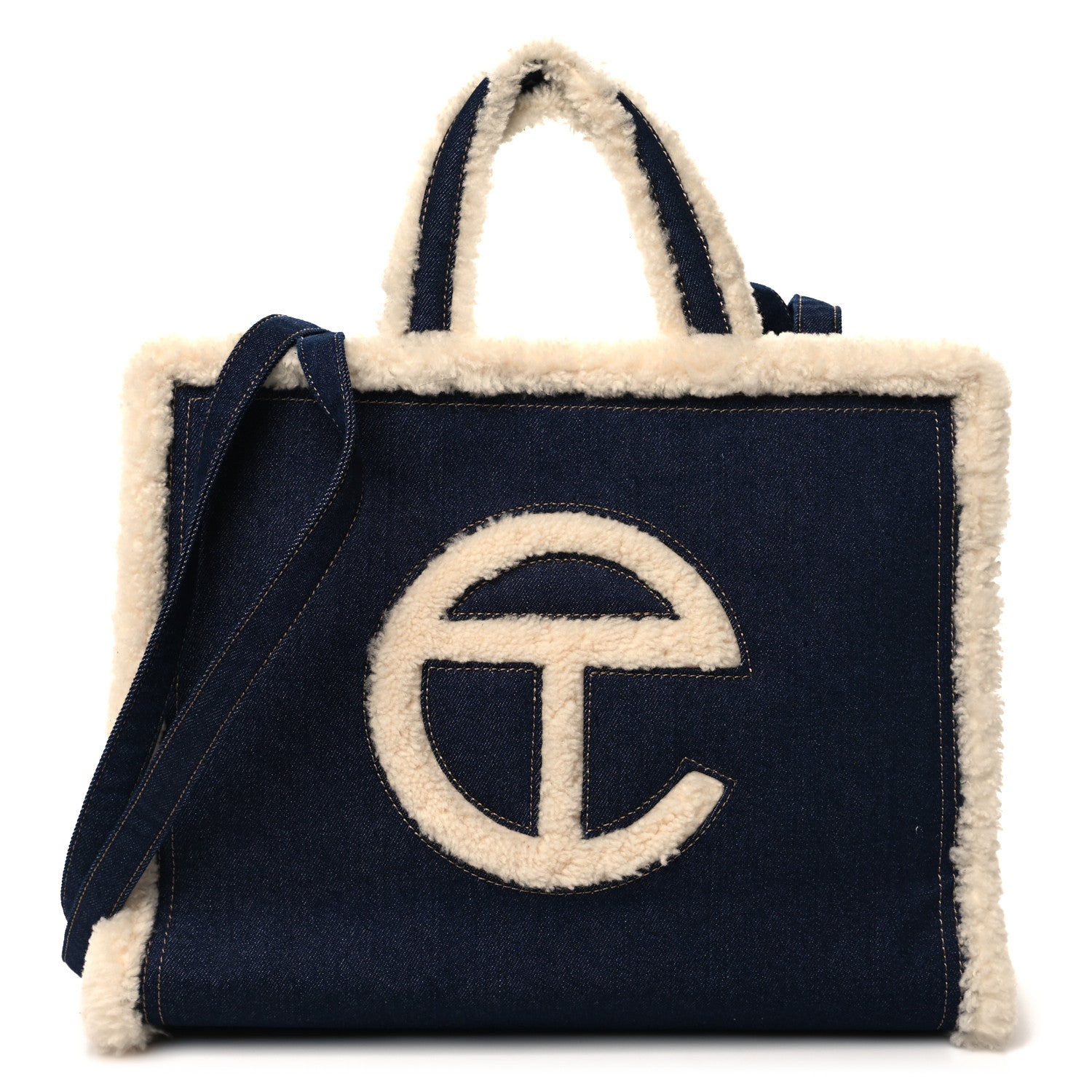 Telfar X UGG Denim Shearling Medium Shopping Bag Raw Denim 1 of 9