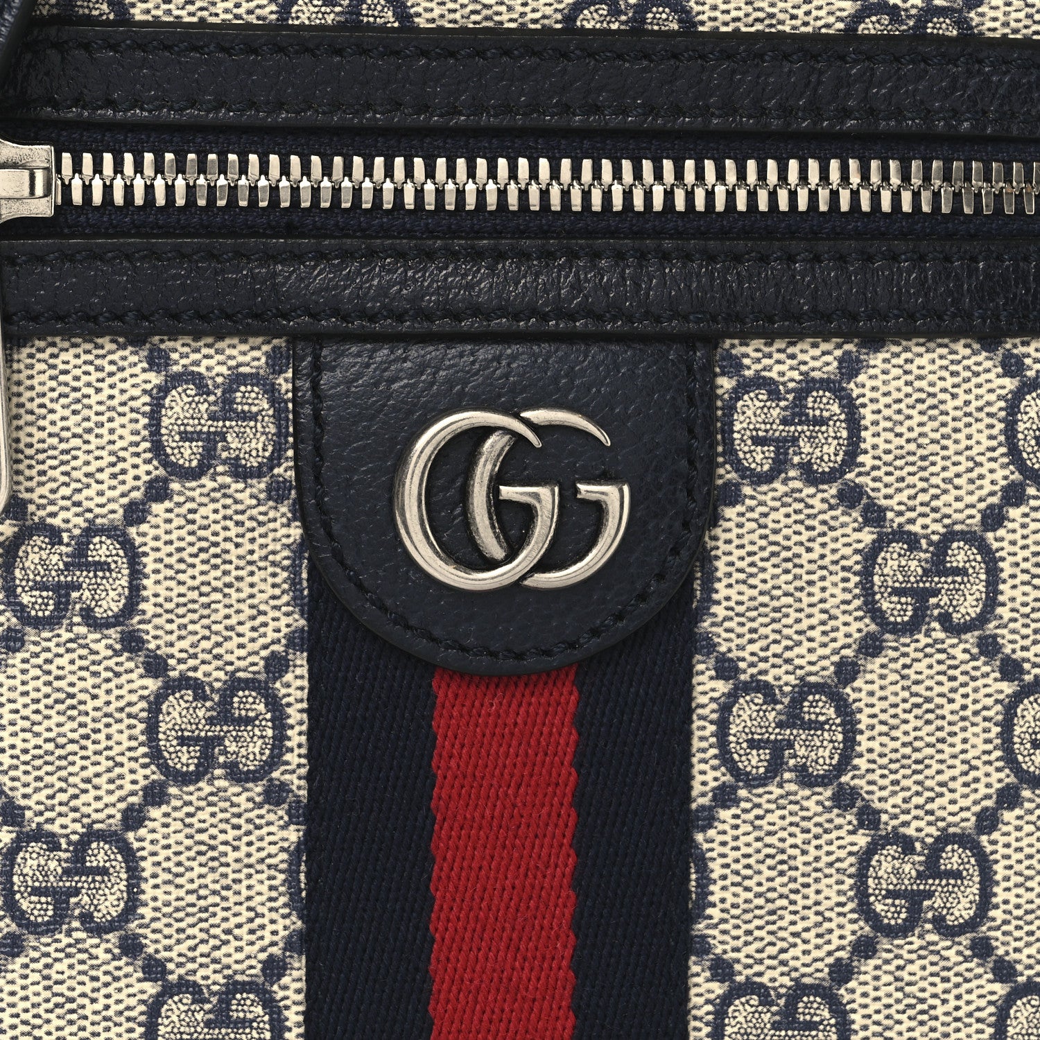 Gucci GG Supreme Monogram Textured Calfskin Web Mini Ophidia Messenger Beige Blue 8 of 10