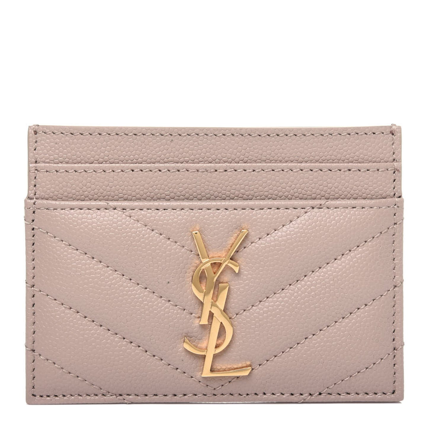 Grain De Poudre Matelasse Chevron Monogram Credit Card Case Dark Beige