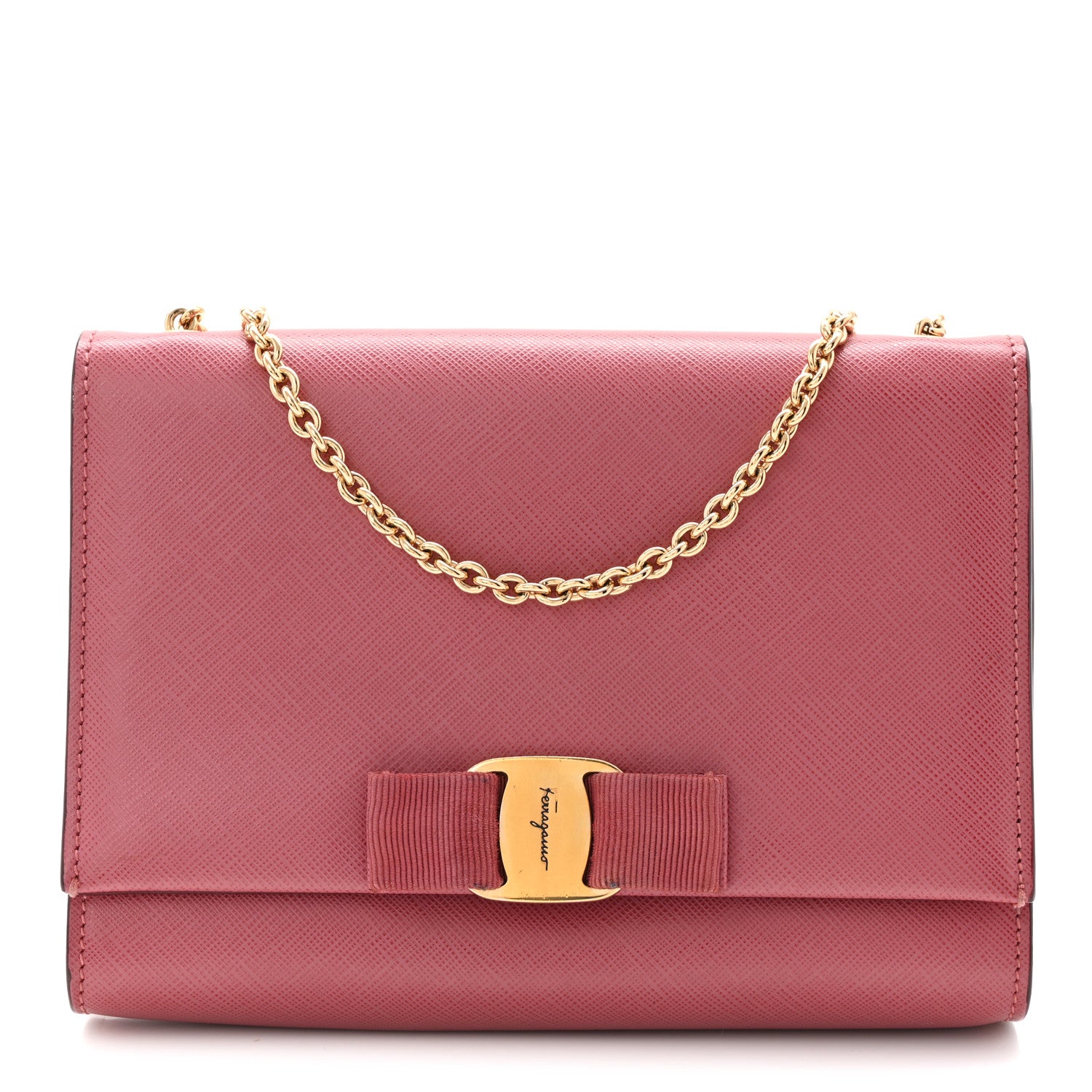 Salvatore Ferragamo Hammered Calfskin Mini Miss Vara Bow Chain Bag Pink 13 of 17
