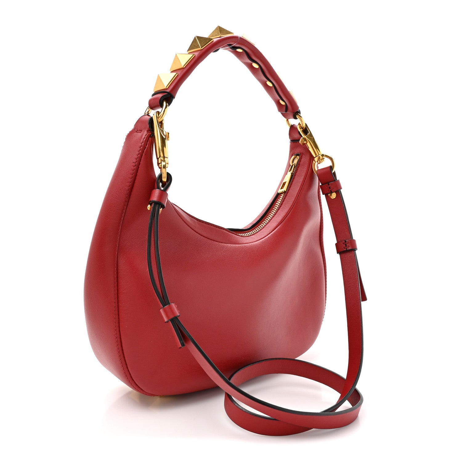 Valentino Garavani Calfskin Stud Sign Zip Hobo Rosso Valentino 3 of 12