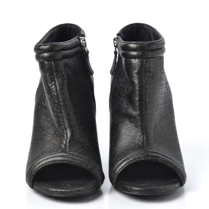 Chanel Fantasy Lambskin Peep Toe Short Boots 37.5 Black Gold 2 of 11