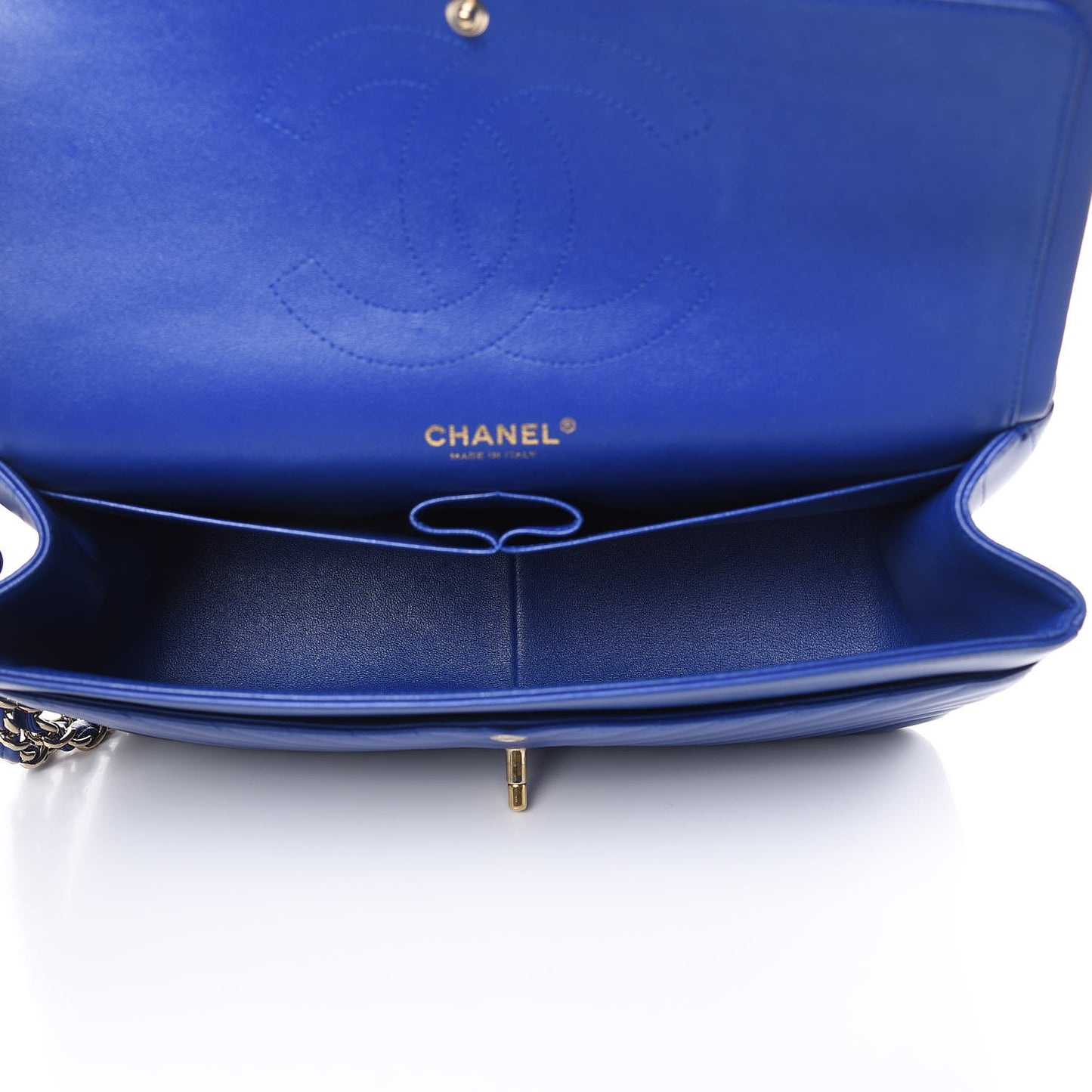 Lambskin Chevron Quilted Jumbo Double Flap Blue