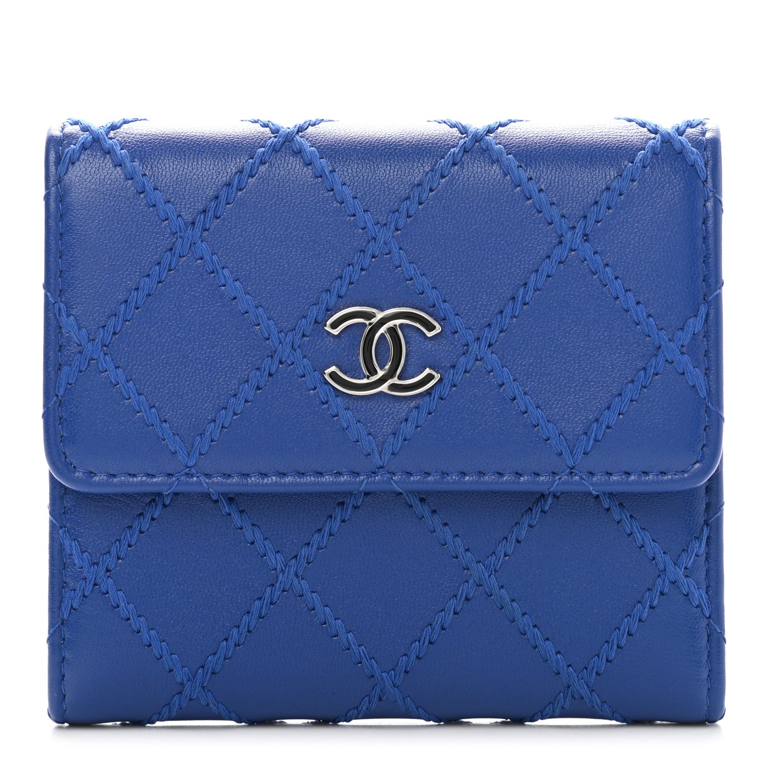Chanel Calfskin Stitched Fancy CC Compact Flap Wallet Blue 1 of 12