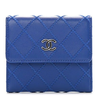 Chanel Calfskin Stitched Fancy CC Compact Flap Wallet Blue 1 of 12