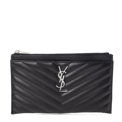 Saint Laurent Grain De Poudre Chevron Monogram Bill Pouch Black 1 of 7