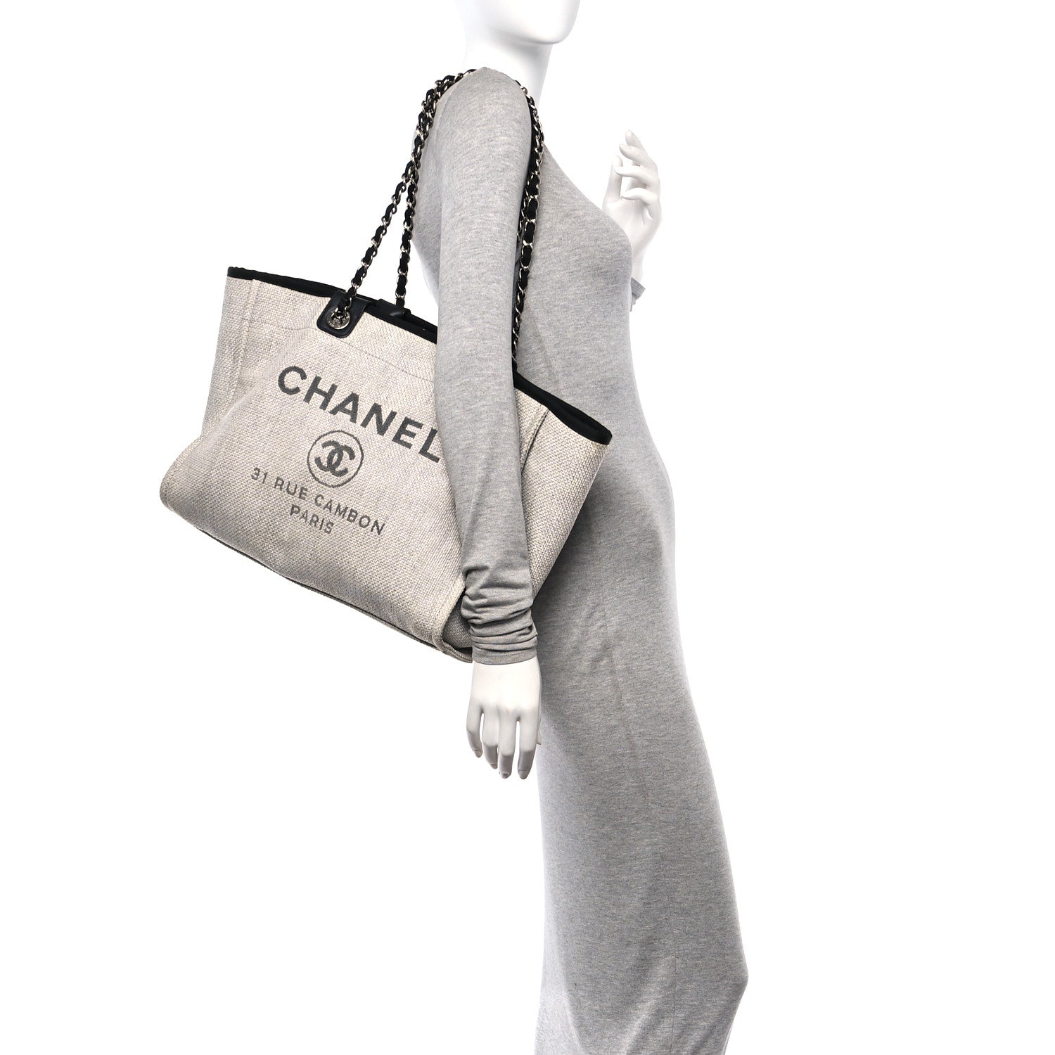 Chanel Canvas Deauville Large Tote Grey 2 of 15