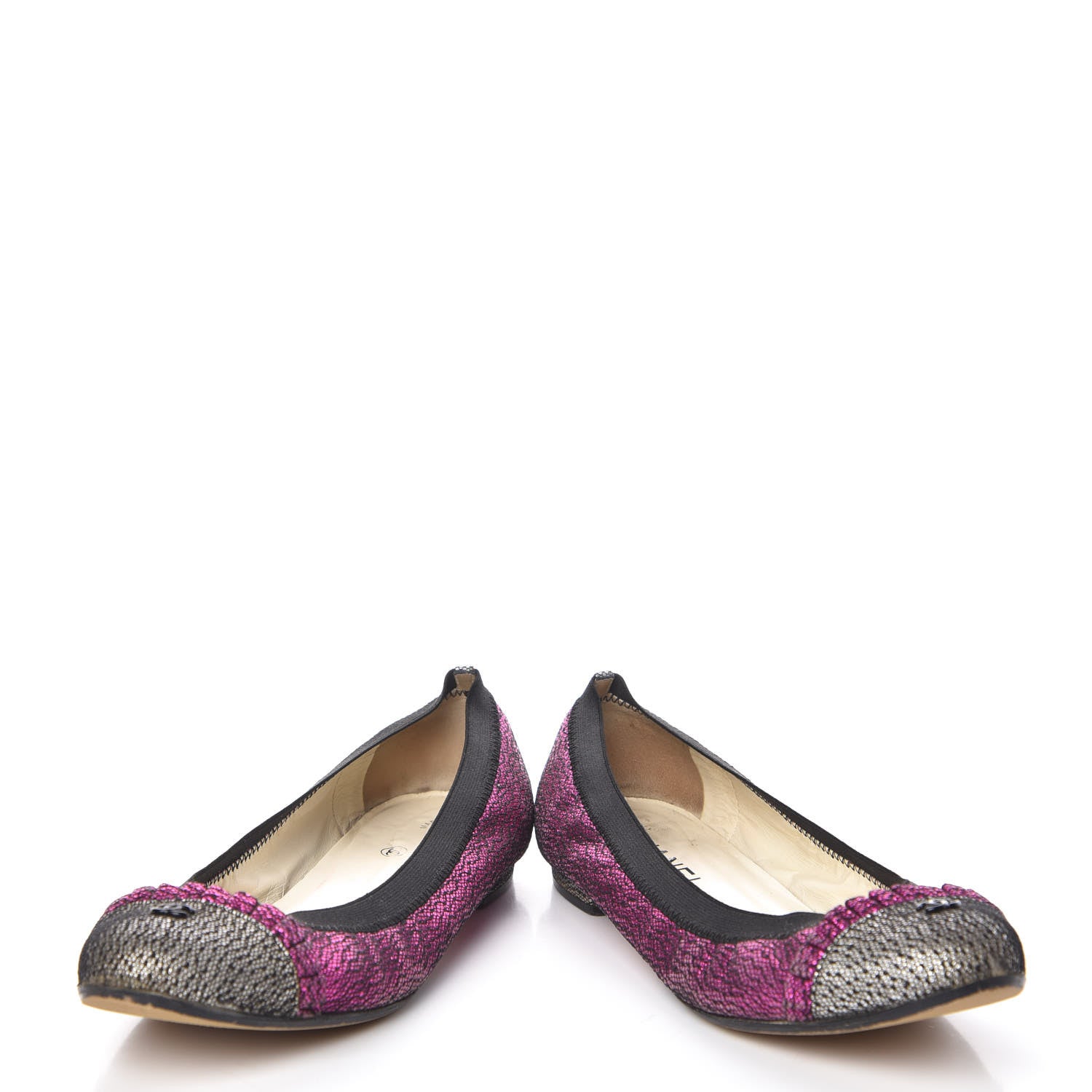 Chanel Metallic Lace Cap Toe Ballerina Flats 37.5 Fuchsia 6 of 14