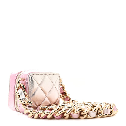 Chanel Gradient Metallic Lambskin Quilted Like A Wallet Clutch With Chain Gold Pink 3 of 13