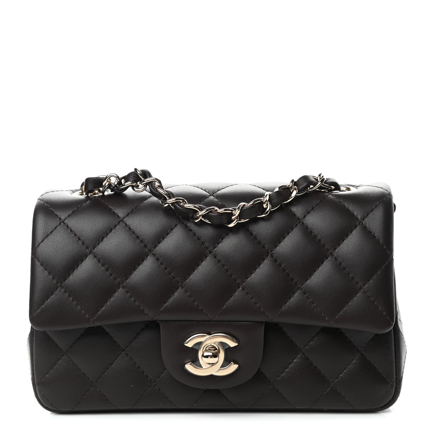 Lambskin Quilted Mini Rectangular Flap Dark Brown