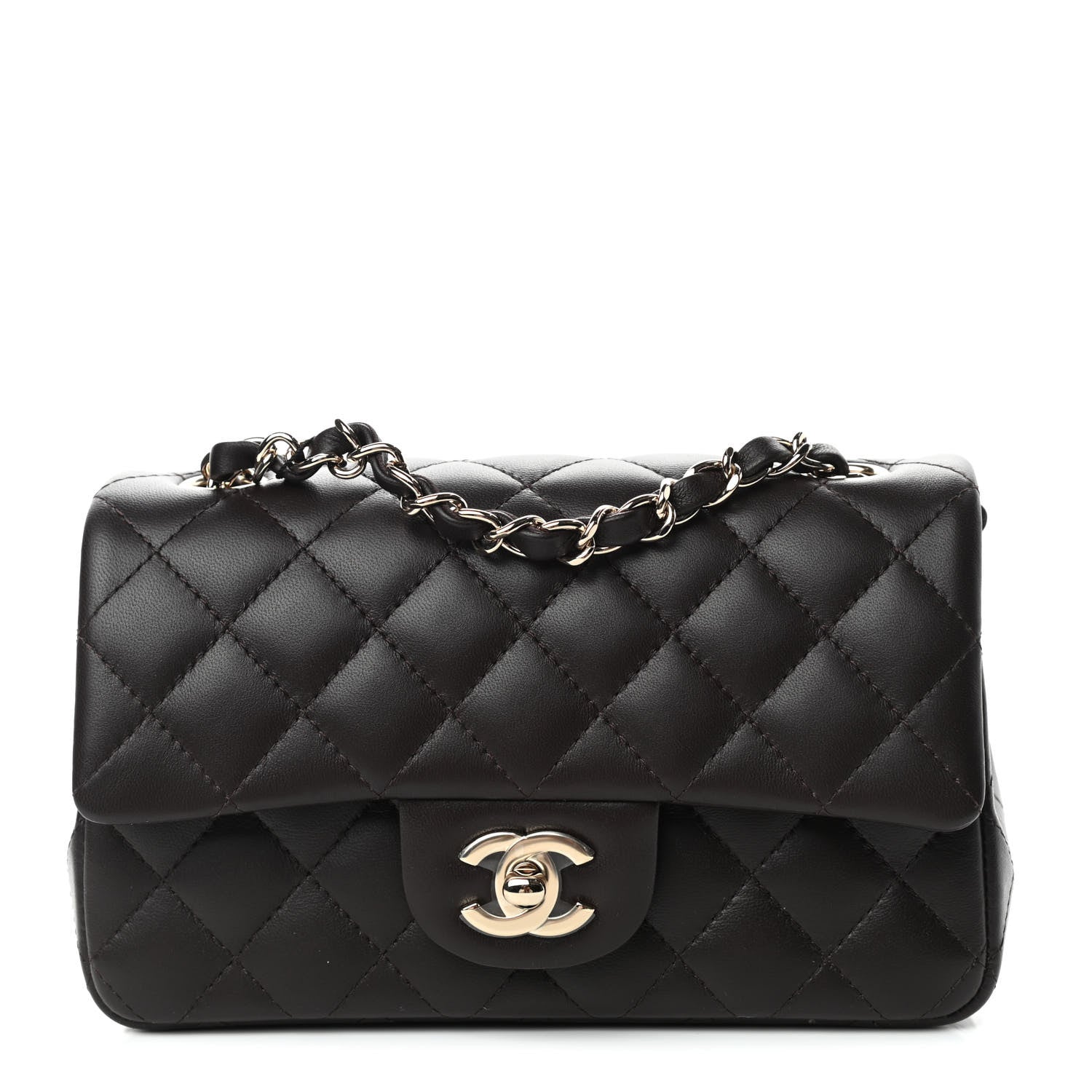 Chanel Lambskin Quilted Mini Rectangular Flap Dark Brown 1 of 11