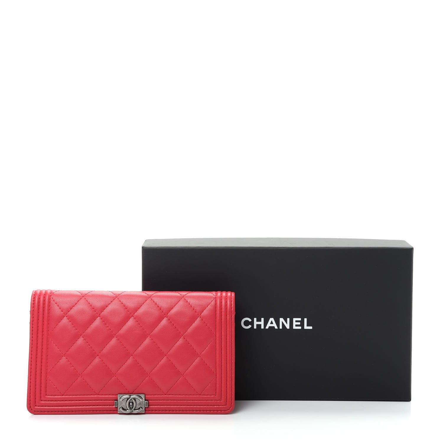 Chanel Lambskin Quilted Boy Yen Wallet Pink 9 of 9