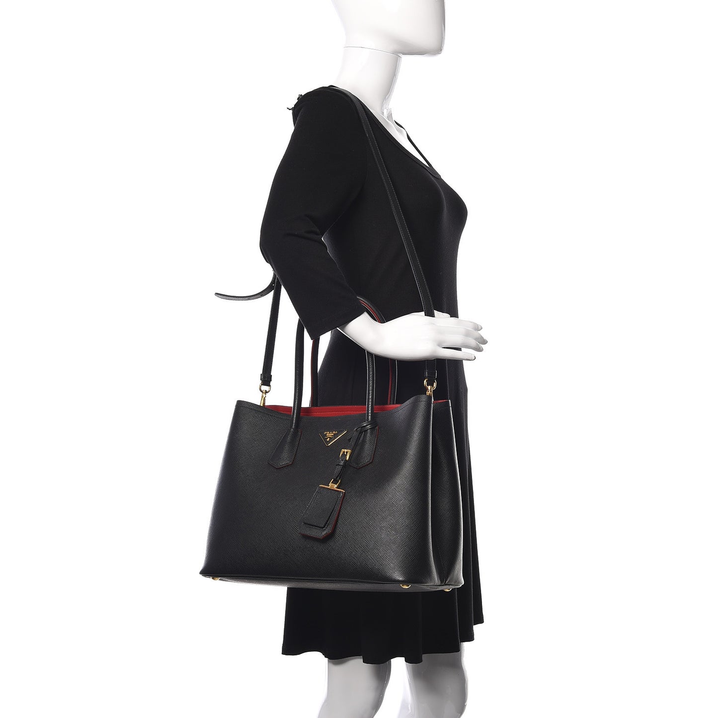 Saffiano Cuir Large Double Bag Black Fuoco