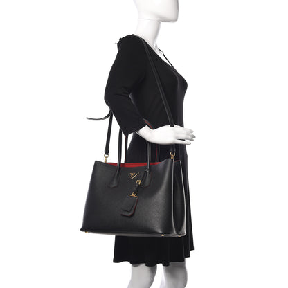 Prada Saffiano Cuir Large Double Bag Black Fuoco 2 of 19
