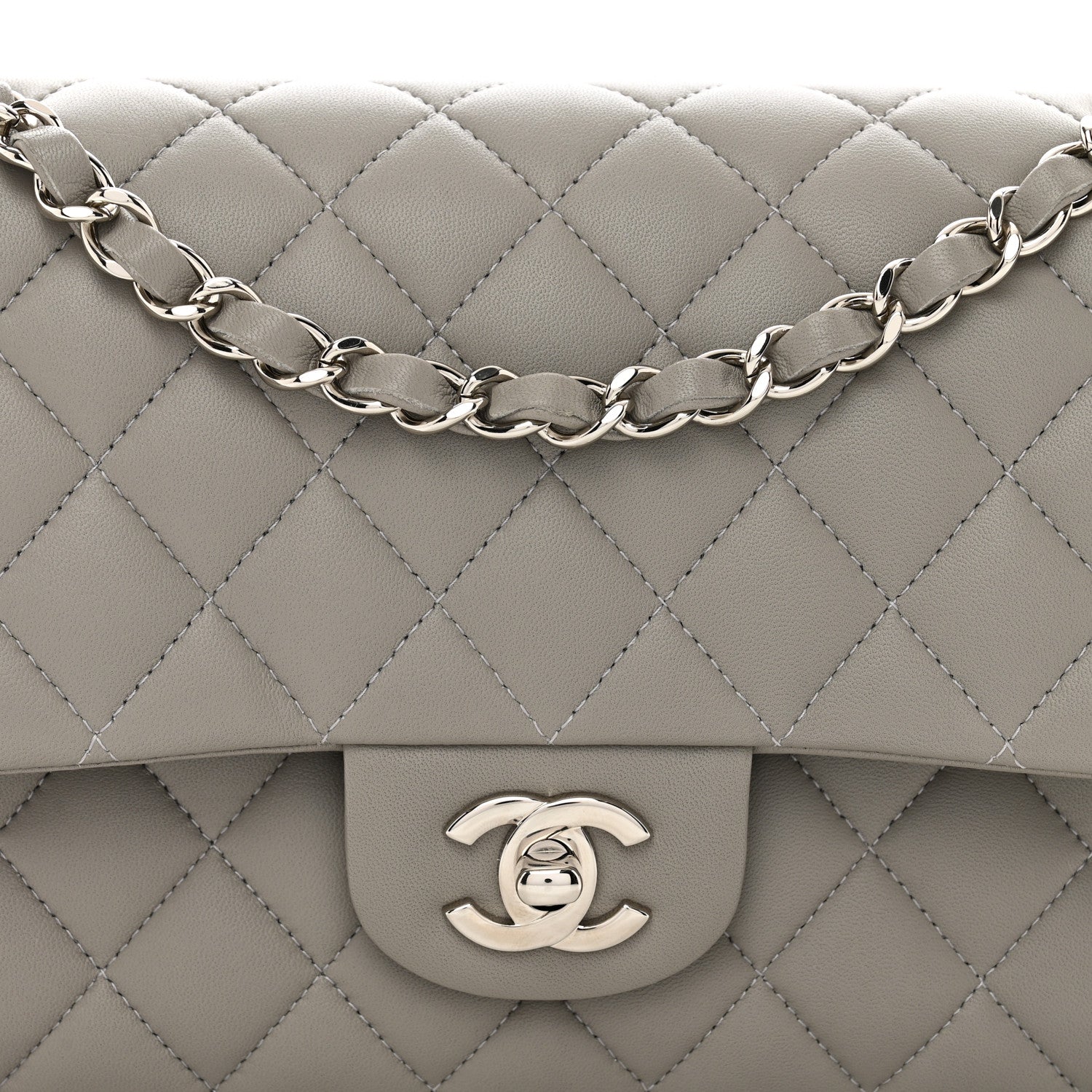 Chanel Lambskin Quilted Medium Double Flap Grey 5 of 10