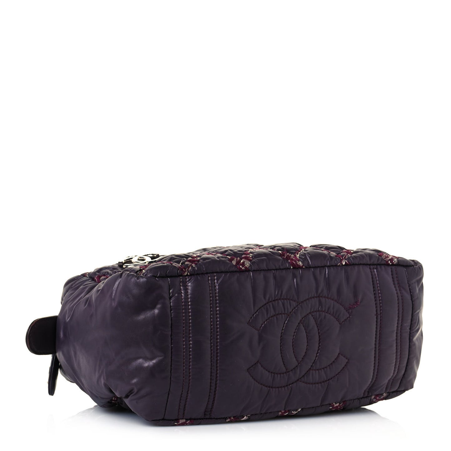Nylon Quilted Tweed Stitch Bubble Camera Case Purple