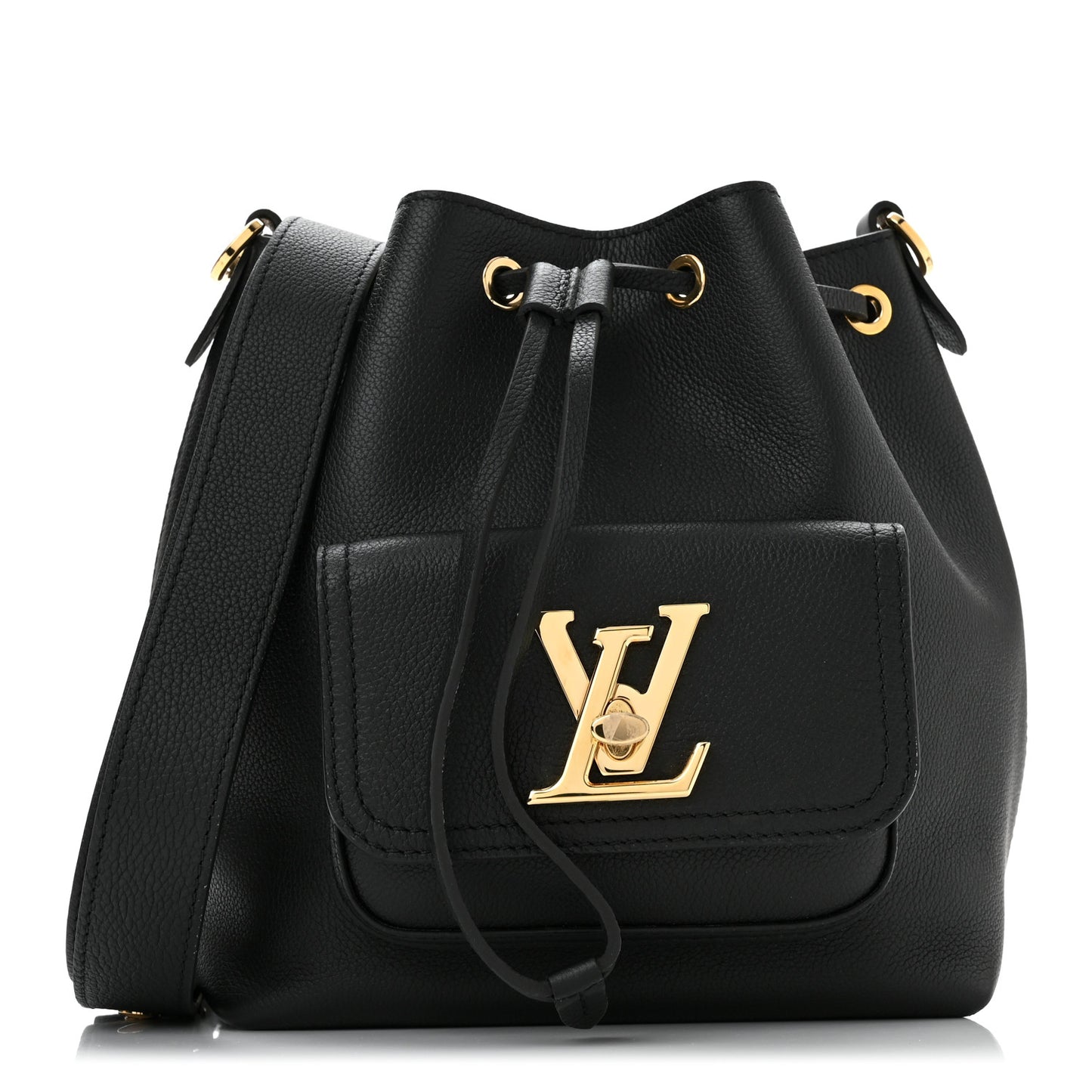Calfskin Lockme Bucket MM Black