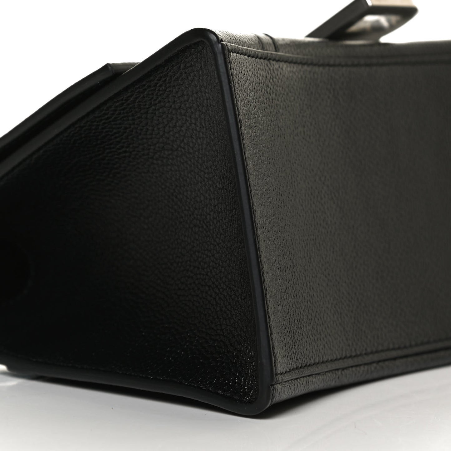 Grained Calfskin Small Hourglass Top Handle Bag Black