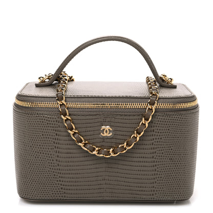 Chanel Calfskin Lizard Embossed Top Handle Vanity With Chain Dark Khaki 1 of 11