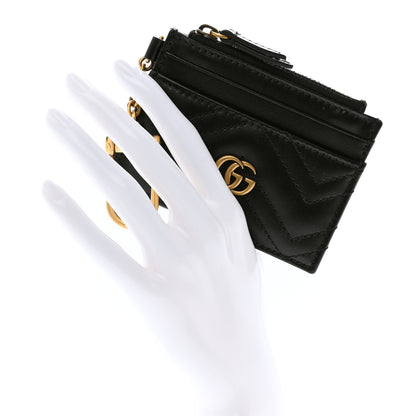 Gucci Calfskin Matelasse Chevron GG Marmont Key Case Card Holder Black 2 of 7