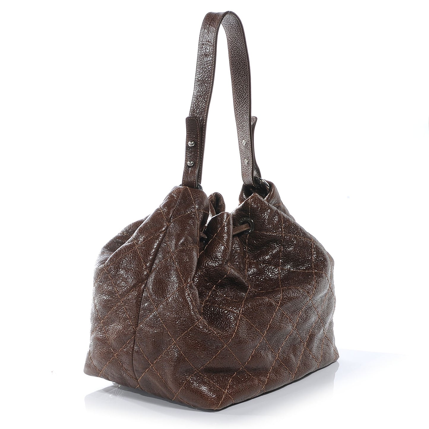 Glazed Calfskin On The Road Drawstring Tote Brown