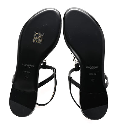 Saint Laurent Calfskin Crocodile Embossed Cassandra Monogram Sandals 37 Black 6 of 10