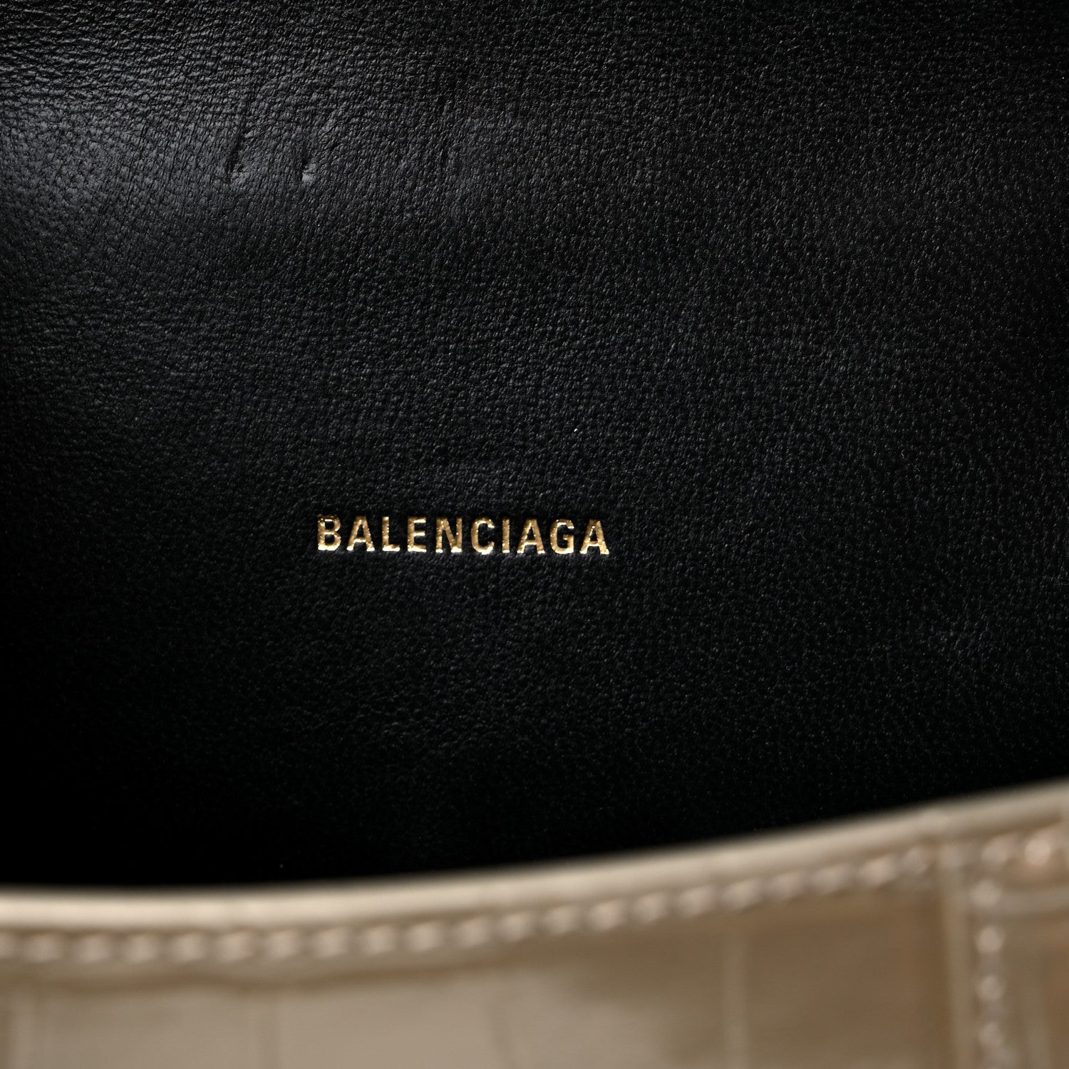 Balenciaga Metallic Shiny Calfskin Crocodile Embossed Hourglass Top Handle Bag XS Gold 6 of 9