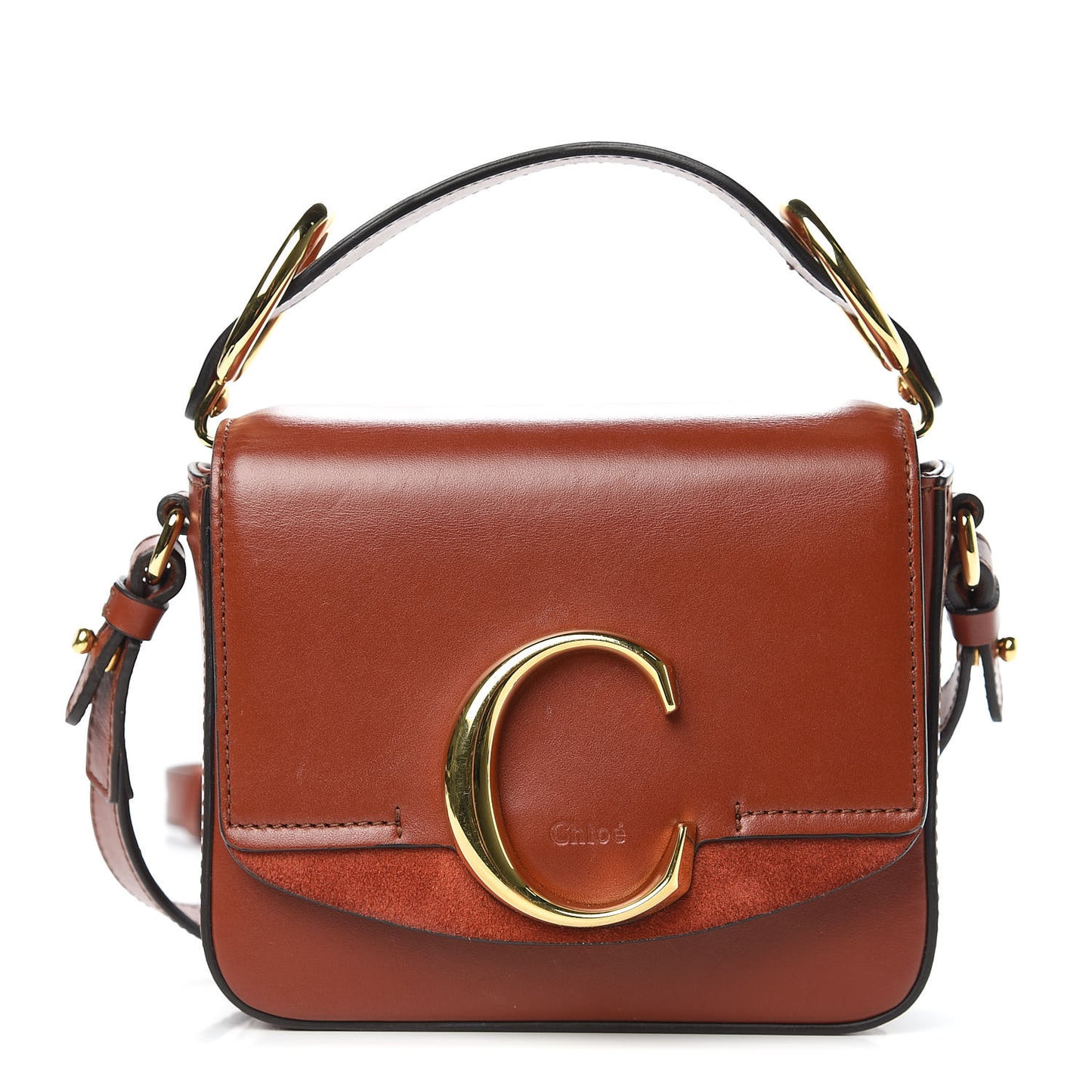 Shiny Calfskin Suede Mini C Bag Sepia Brown