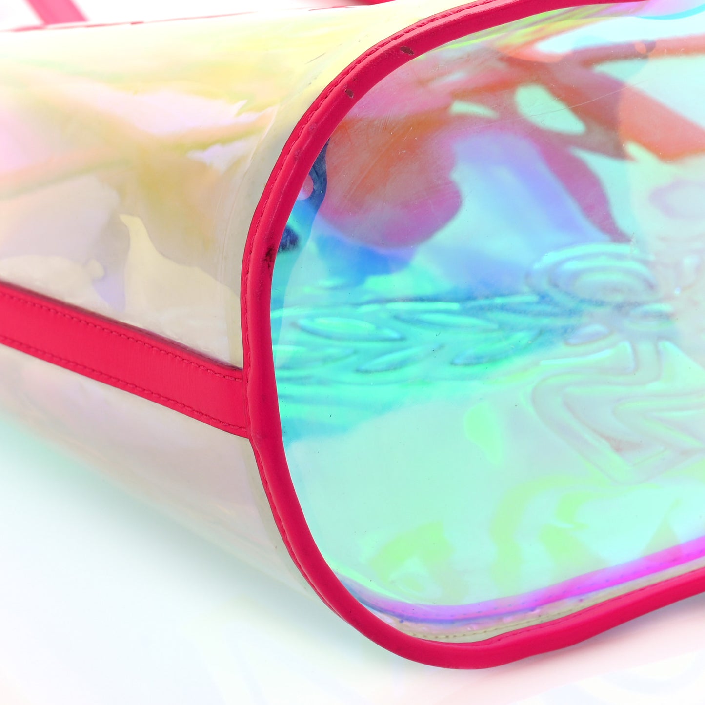 Iridescent PVC Shopper Tote Neon Pink Hologram