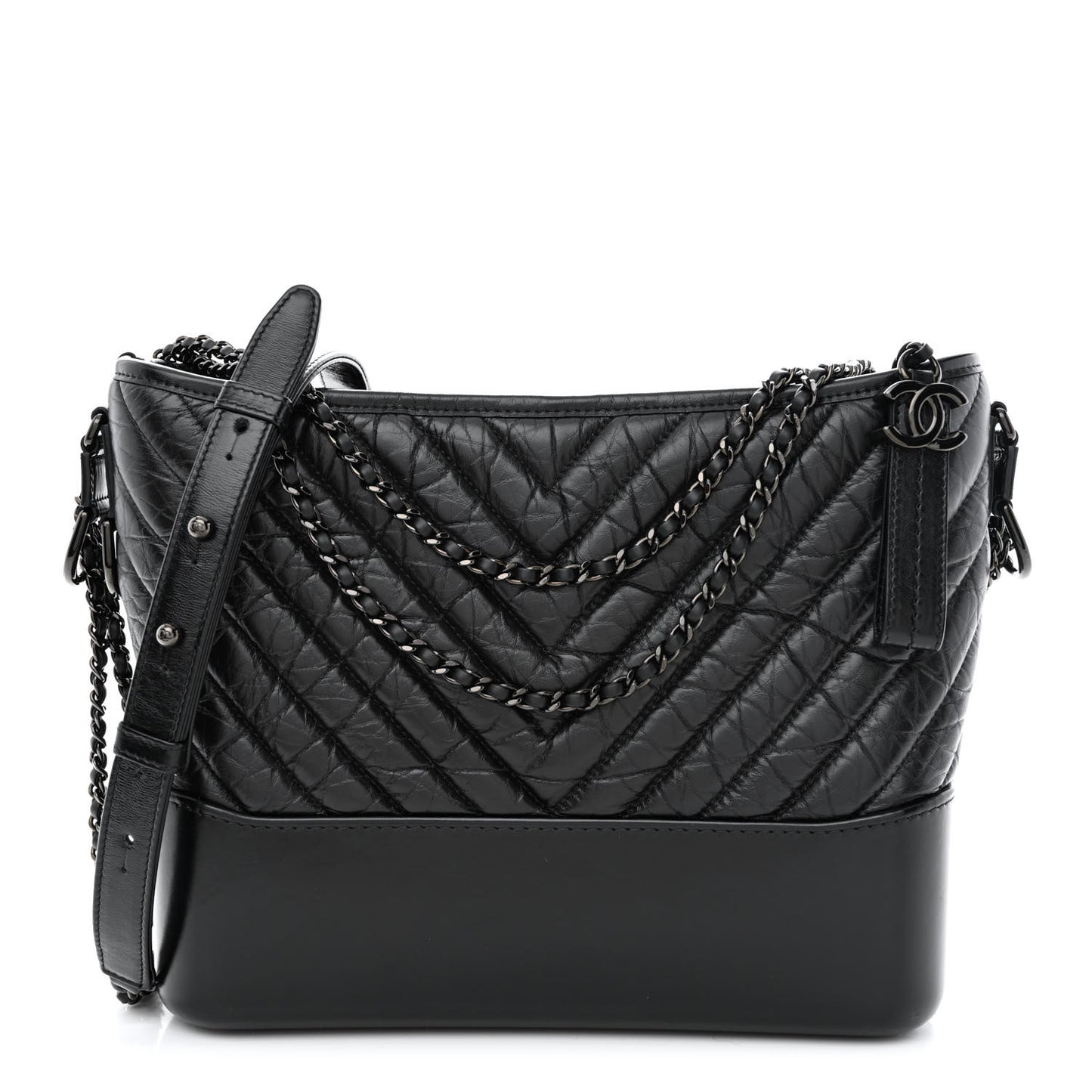 Aged Calfskin Chevron Quilted Medium Gabrielle Hobo So Black