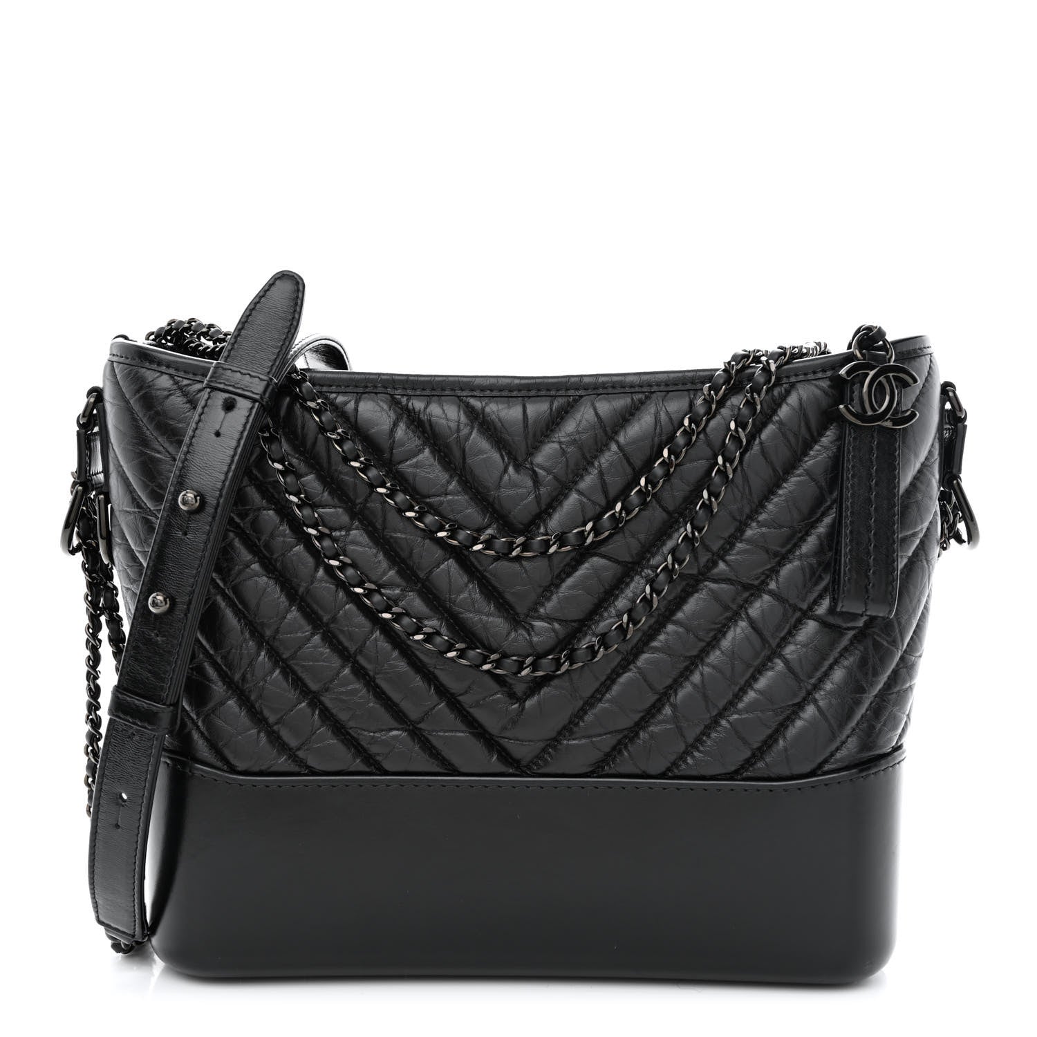 Chanel Aged Calfskin Chevron Quilted Medium Gabrielle Hobo So Black 1 of 10