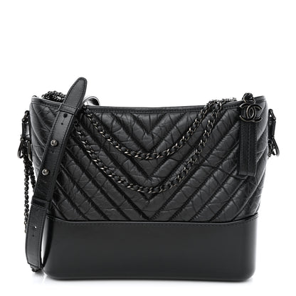 Chanel Aged Calfskin Chevron Quilted Medium Gabrielle Hobo So Black 1 of 10