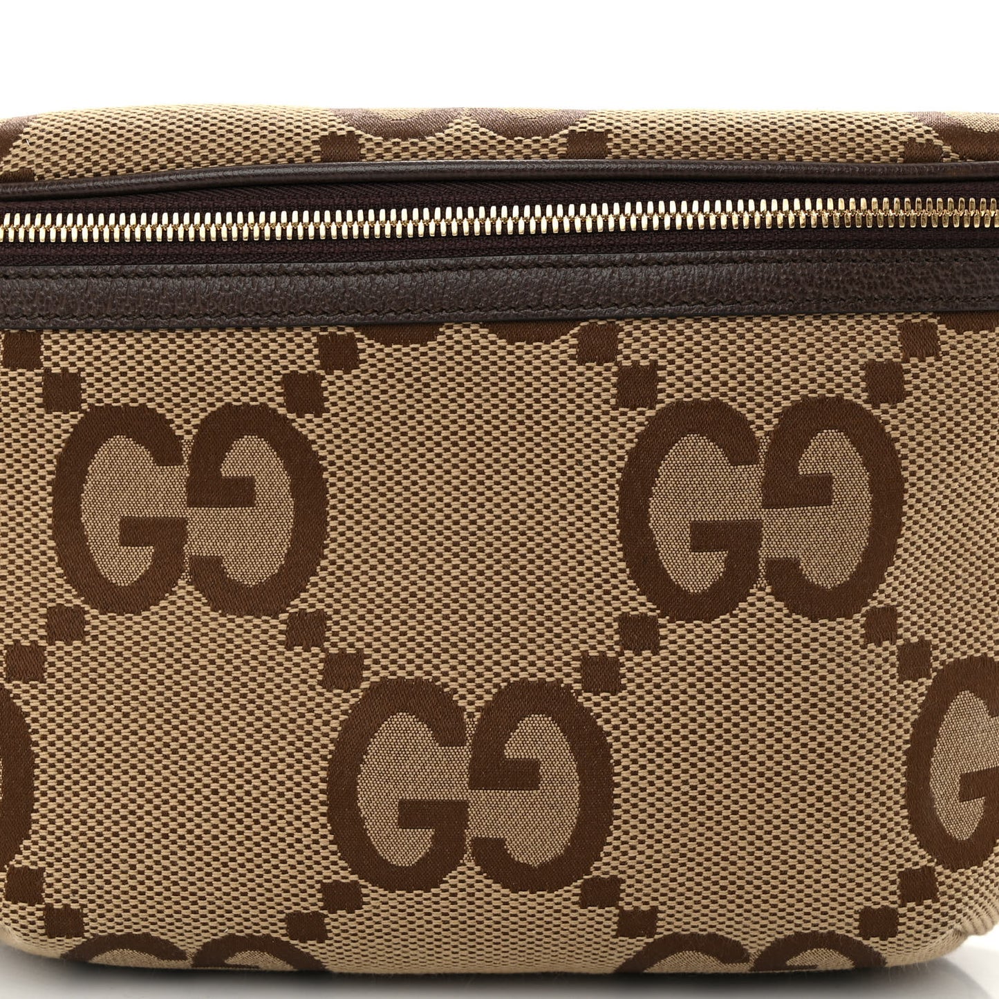 Monogram Jumbo GG Textured Dollar Calfskin Web Belt Bag Camel Ebony New Acero