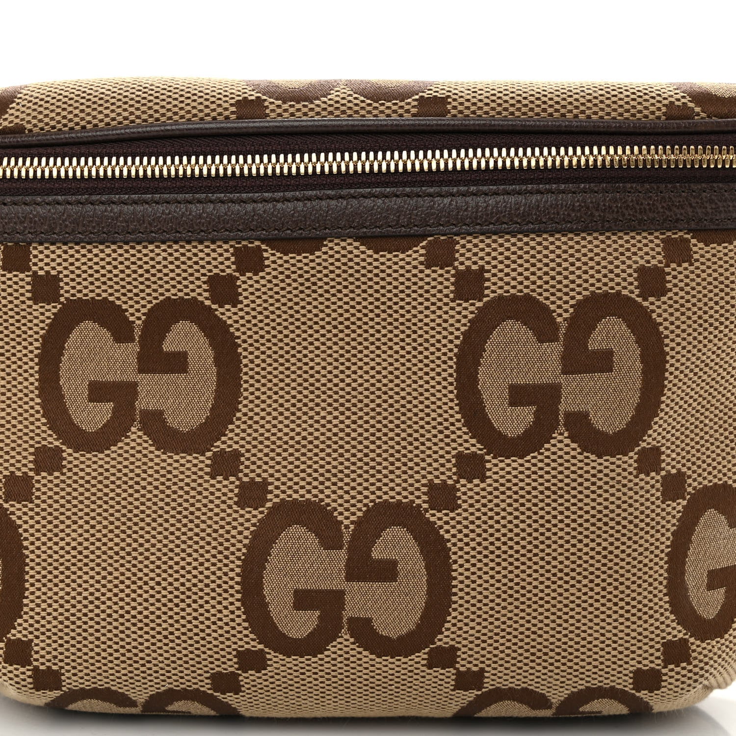 Gucci Monogram Jumbo GG Textured Dollar Calfskin Web Belt Bag Camel Ebony New Acero 7 of 9