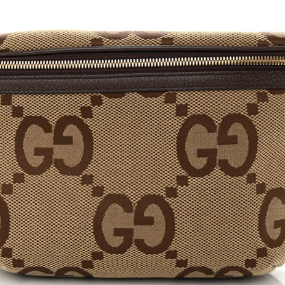 Gucci Monogram Jumbo GG Textured Dollar Calfskin Web Belt Bag Camel Ebony New Acero 7 of 9