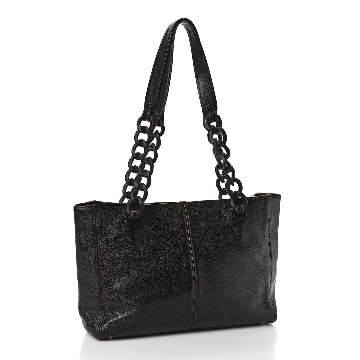 Calfskin Wood Chain Tote Dark Brown