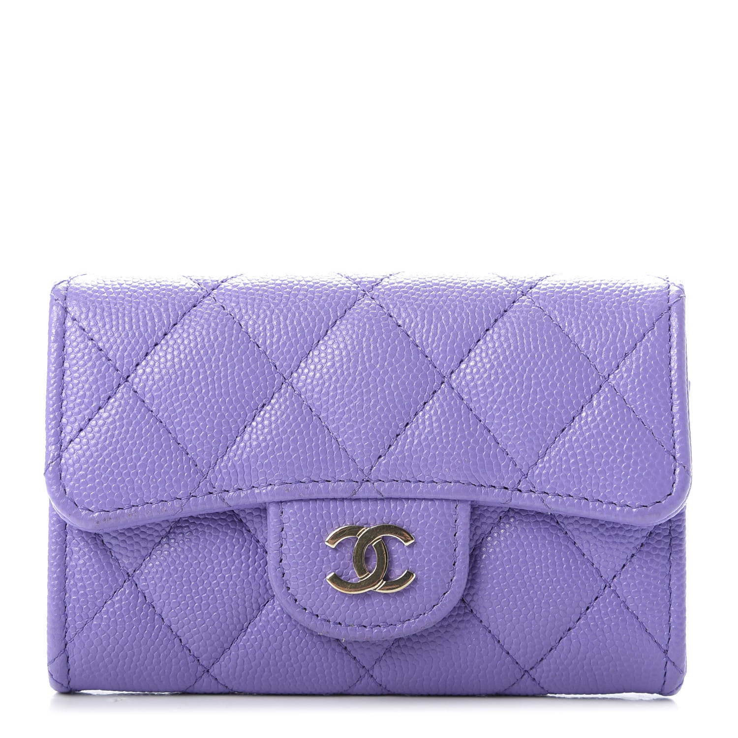 Chanel Caviar Quilted Flap Card Holder Wallet Purple 1 of 8