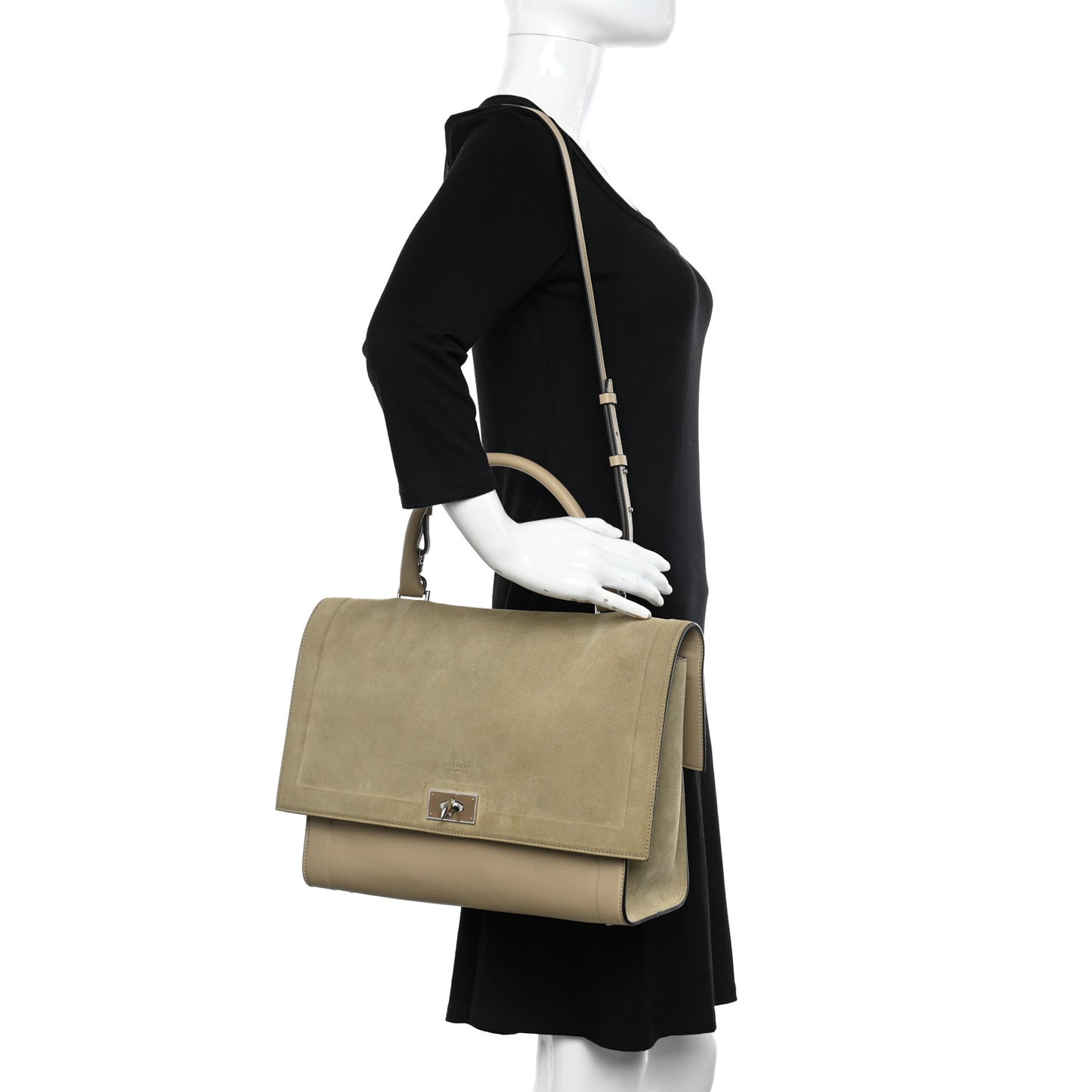Suede Calfskin Lambskin Medium Shark Lock Satchel Taupe