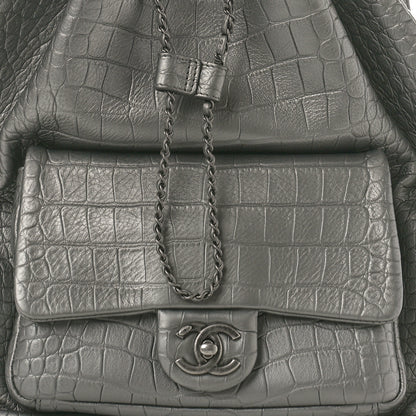 Chanel Metallic Calfskin Crocodile Embossed Large Backpack Silver 7 of 9