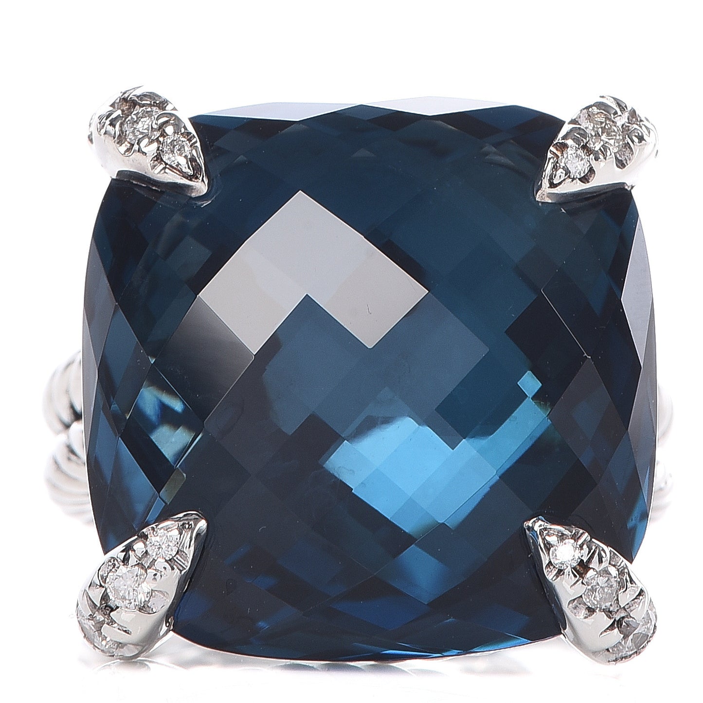 Sterling Silver Diamond Hampton Blue Topaz 20mm Chatelaine Ring 54 6.75