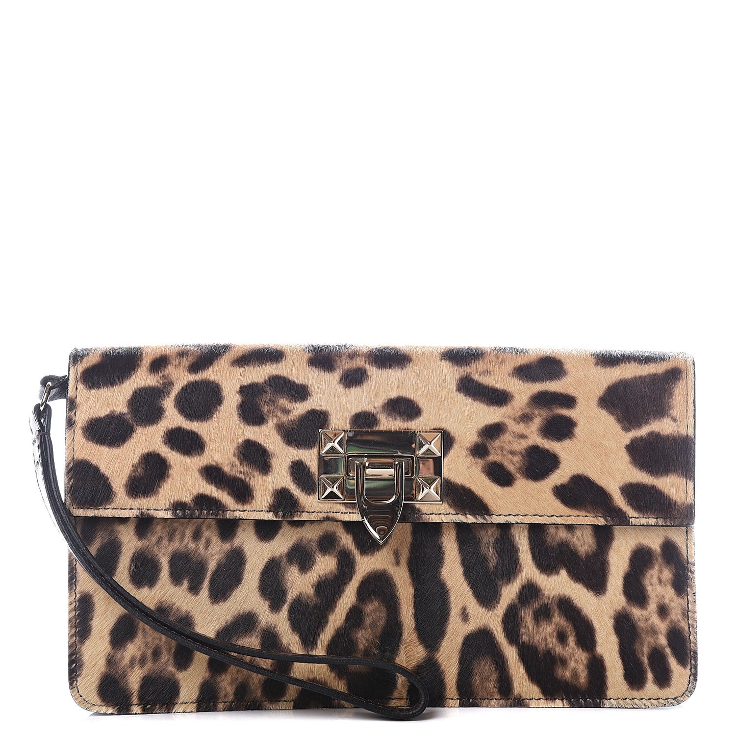 Calf Hair Leopard Print Rockstud Wristlet