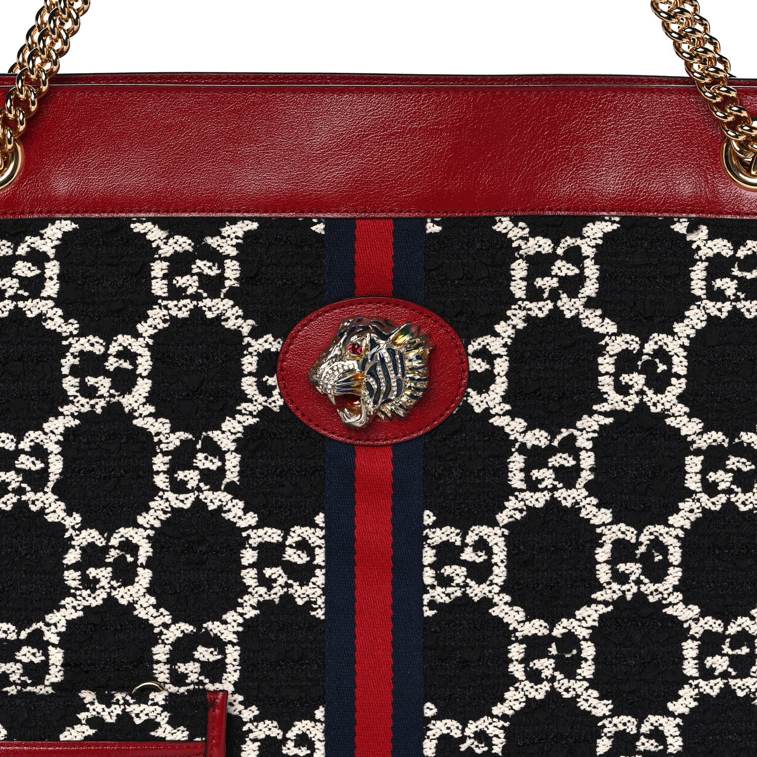 Gucci Tweed GG Monogram Large Rajah Chain Tote Romantic Cherry Black White 10 of 12