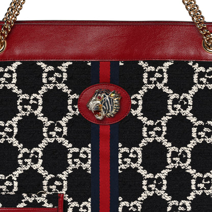 Gucci Tweed GG Monogram Large Rajah Chain Tote Romantic Cherry Black White 10 of 12