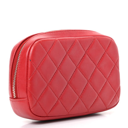 Chanel Lambskin Quilted Small Curvy Pouch Cosmetic Case Red 3 of 7