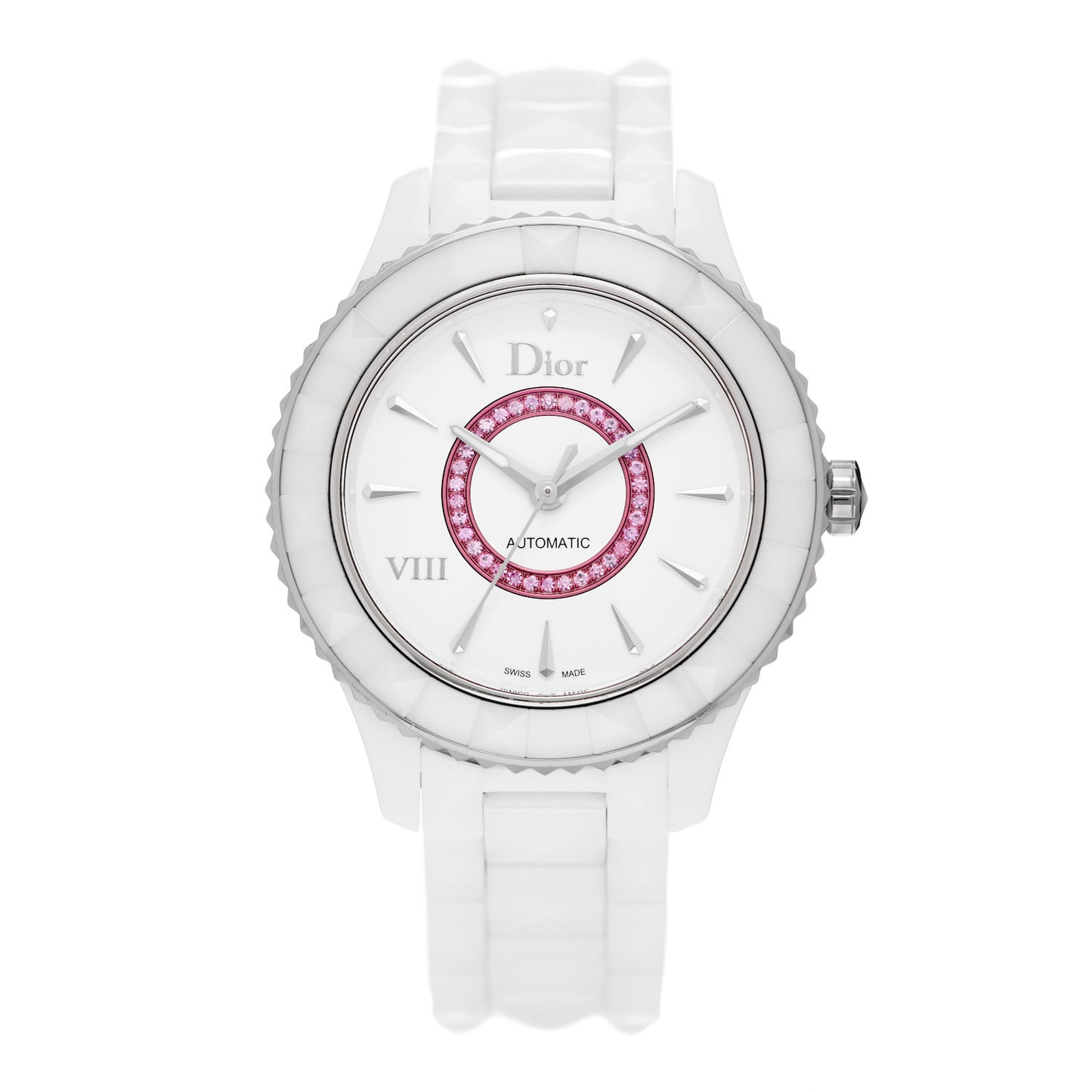 Stainless Steel Ceramic Pink Sapphire 38mm Dior VIII Automatic Watch White
