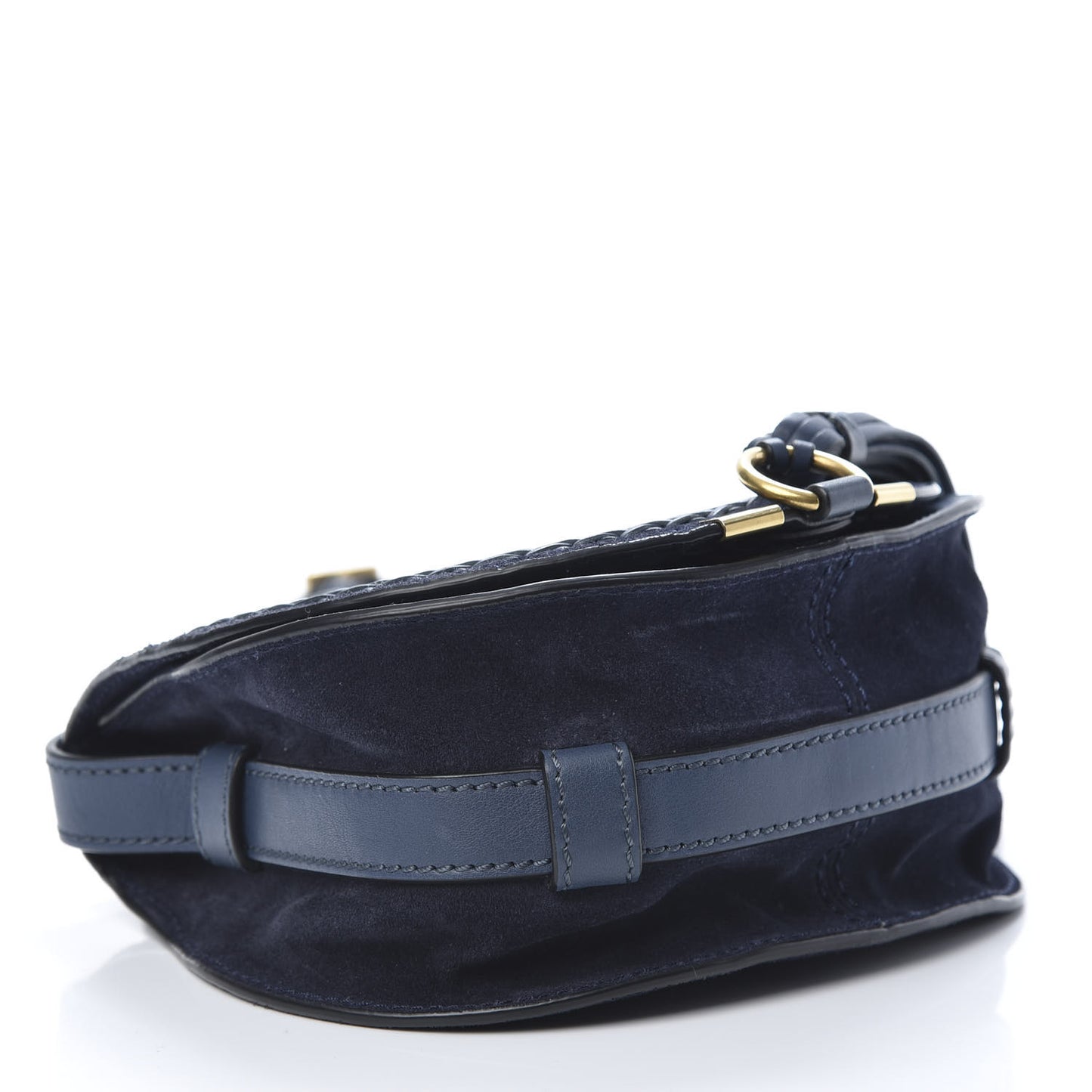 Suede Calfskin Braided Mini Marcie Round Crossbody Bag Navy
