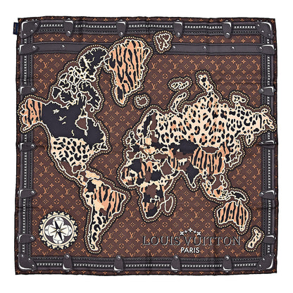Louis Vuitton Silk Monogram LV World Square Scarf Brown 1 of 4