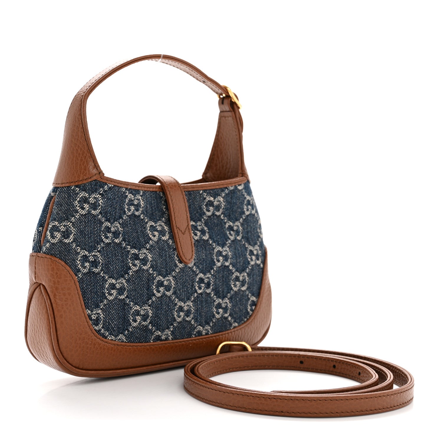 Gucci New Denim GG Monogram Calfskin Mini Jackie 1961 Hobo Blue Tea Cuir 3 of 10